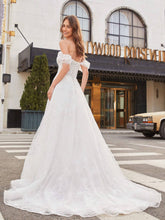 Women's Off Shoulder Embroidered Mesh Wedding Dress With Train